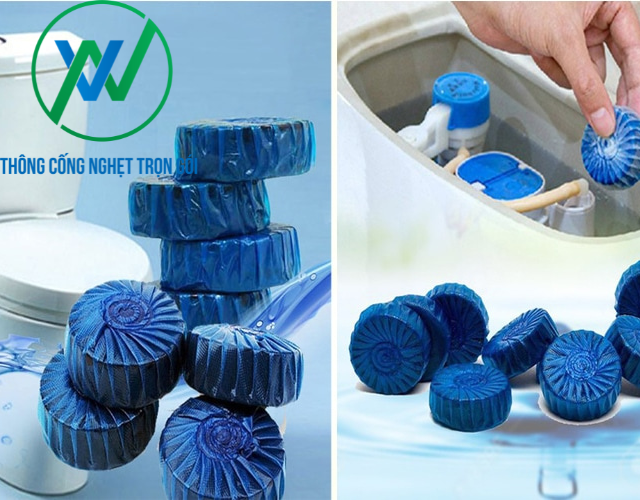 Đặt viên tẩy vào két nước bồn cầu